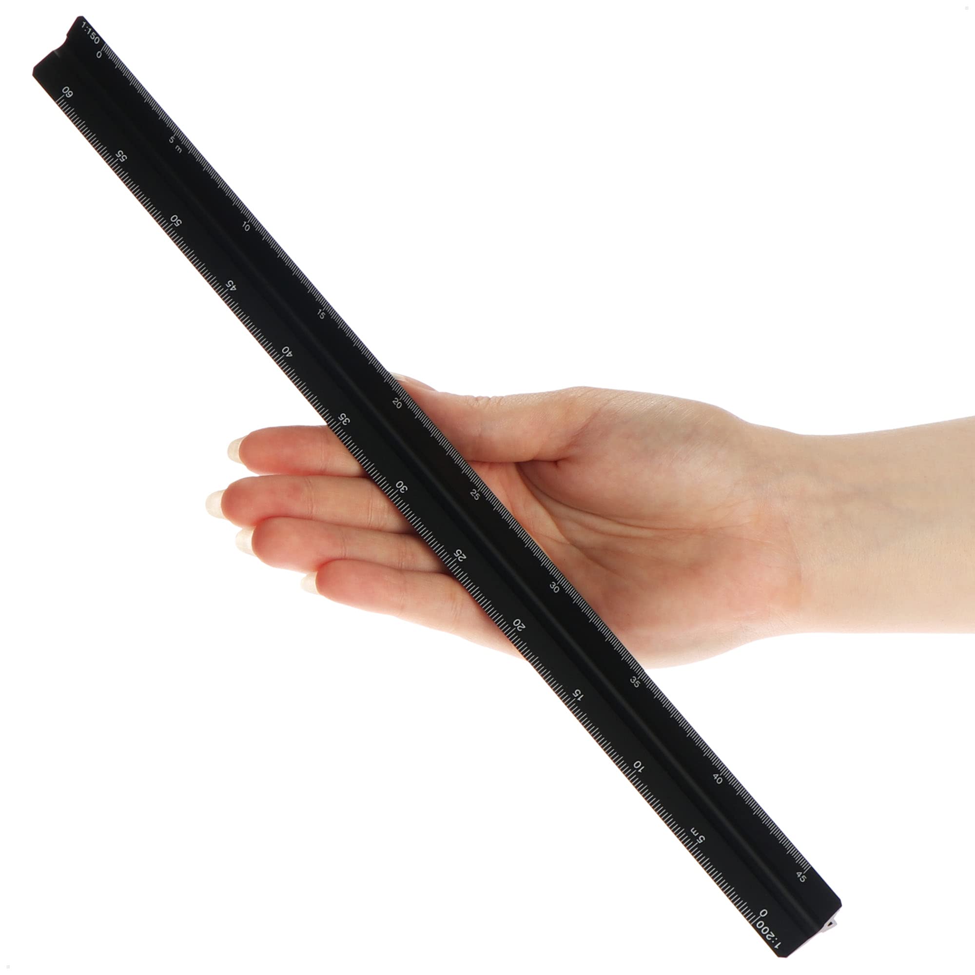 Regla triangular de aluminio - Regla de arquitecto para dibujos de construcción - Regla de dibujo para arquitectos, dibujantes, ingenieros, estudiantes - 32cm (negro - escala pequeña)