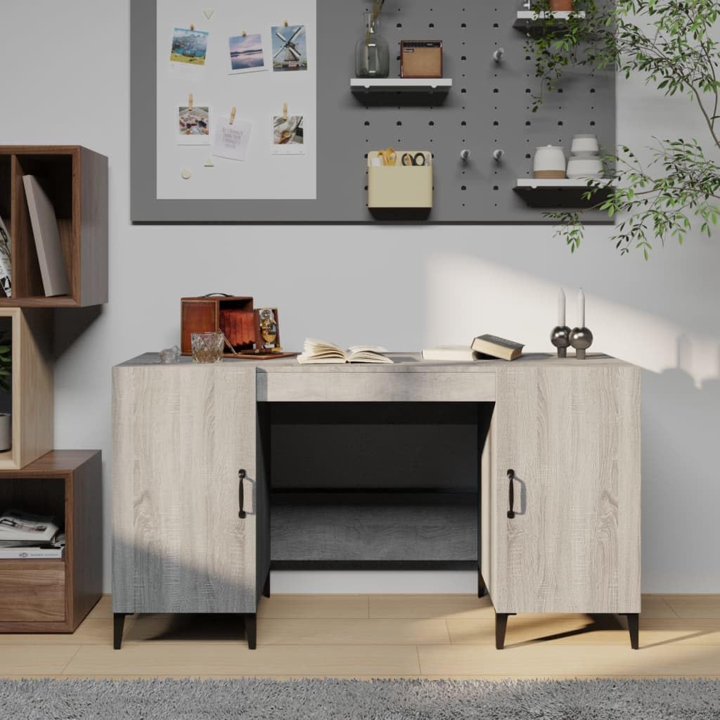 Bureau gris Sonoma 140 cm meuble en bois avec rangement pour ordinateur