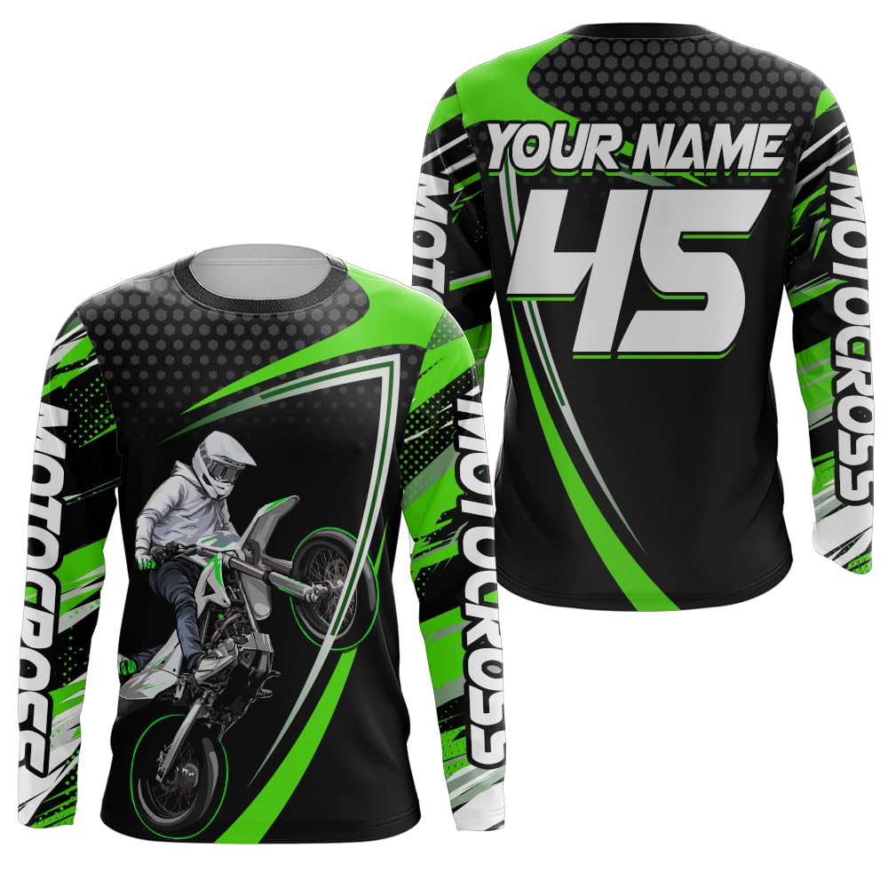 Custom Motocross Racing Jersey UPF30+ Dirt Bike Shirt Adult Youth Men Kid Off-Road MX Racing Motorcycle Jersey XM173 (Green)