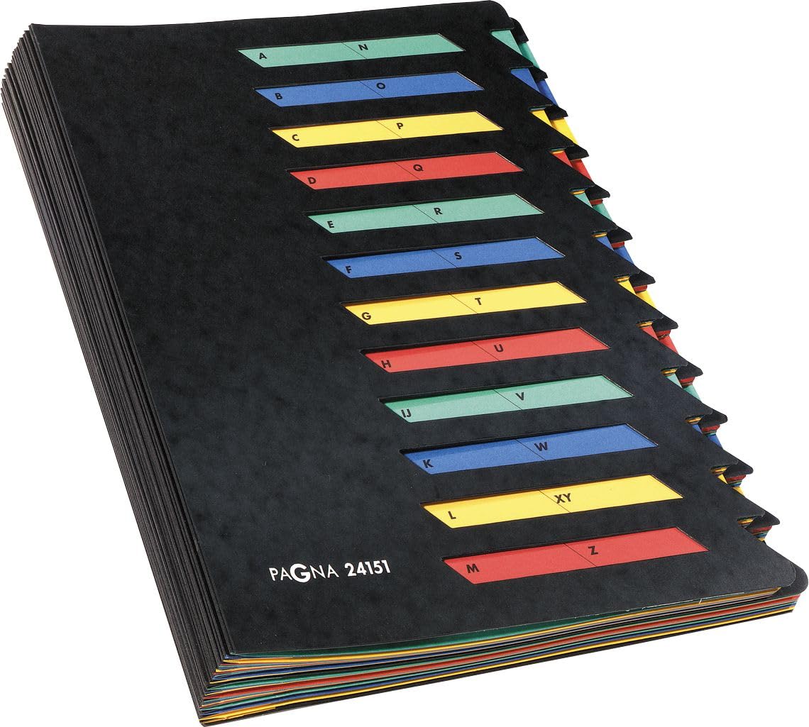 Pagna 24151-04 Desk Organiser 24 Coloured Divider Tabs Flexible Back Cover A-Z Print Particle Board Black