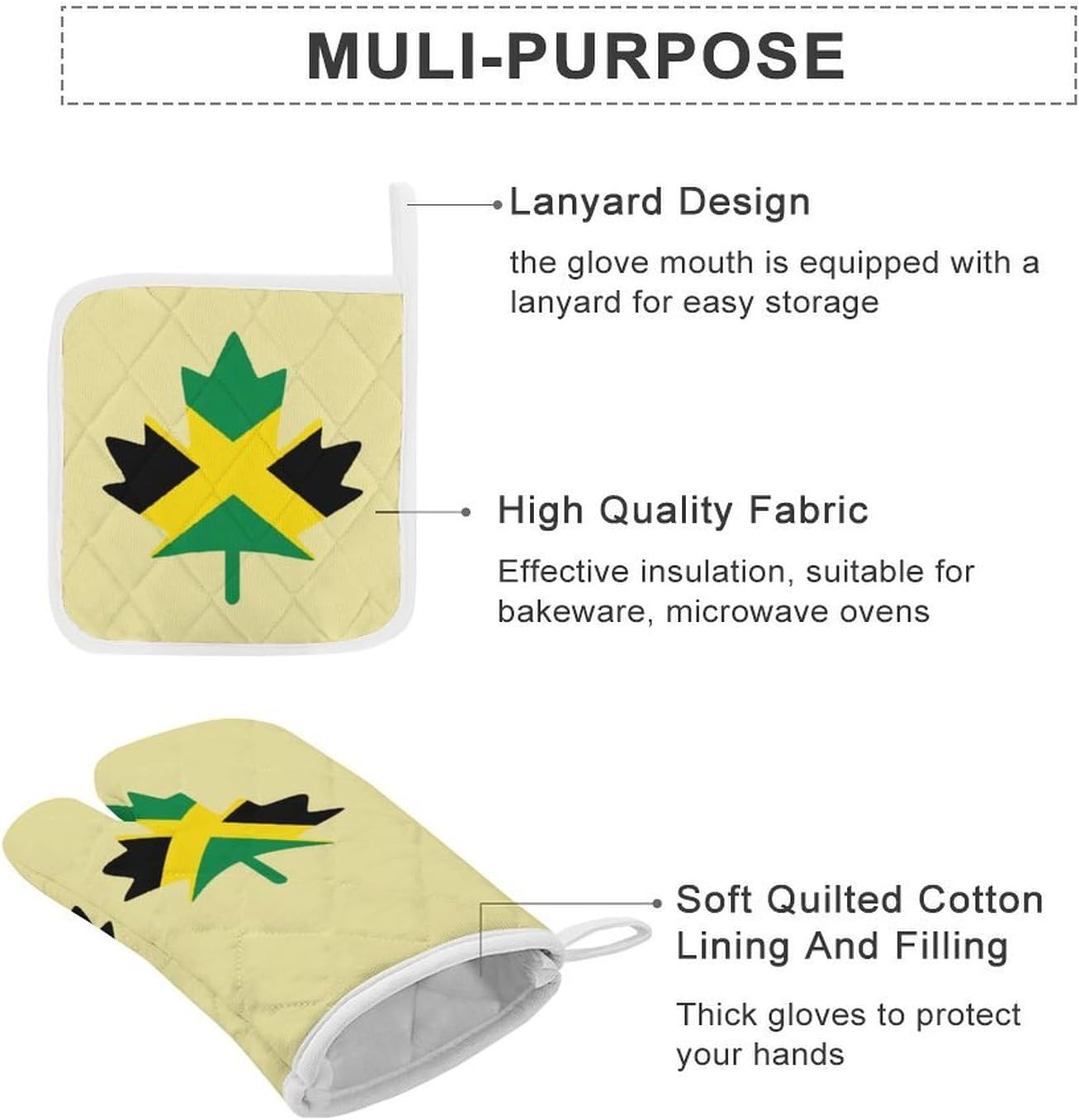 Jamaica Maple Flag Oven Mitts and Pot Holders 4Pcs Set Heat Resistant Cooking Mitts Hot Pads