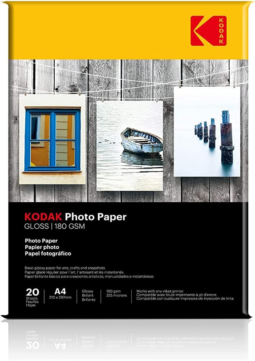 Kodak 180 GSM A4 Glossy Photo Paper Water Resistant, Pack of 5 x 20