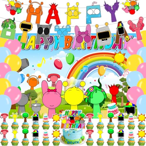 Cartoon Birthday Party Supplies Cartoon Party Decorations Set Include Banner Backdrop Cake Toppers Balloons for Boys Girls Theme Party
