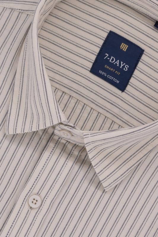Image of 7-DAYS Men's Premium Striped Shirt - 100% Cotton, Tailored Fit (Between Slim & Regular), Full Sleeve, with Pocket - Smart Office & Casual Look