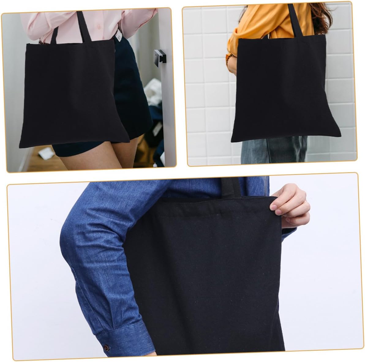 10pcs Black Canvas Tote Bags 40x35cm Reusable Grocery Shopping Bags with Handles Blank Sublimation Heat Transfer Design Large Capacity Multipurpose Storage