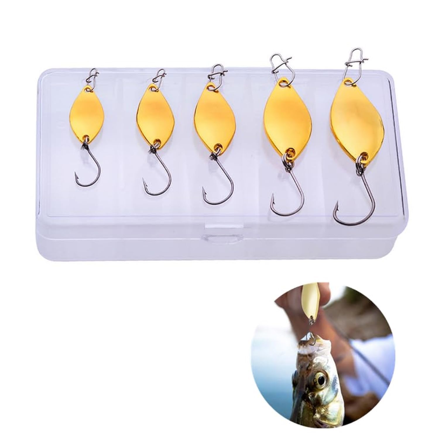 OriGlam 5pcs Fishing Spinners Lures Spoon Baits, Fishing Lure Crankbaits Metal Fishing Lures Spoon Spinner Baits Fishing Spinnerbait for Trout Pike Bass (Gold)