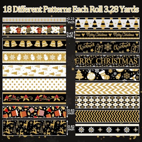 Sereliy 18 Rolos de Fita Washi de Natal, Fita Adesiva para Embrulho de Natal, Fita Decorativa de Fol
