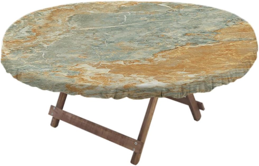 Marble Oval Elastic Fitted Tablecloth, Marble Texture Background, for Kitchen Dinning Tabletop Decoration Outdoor Picnic, Fits 48" x 72" Table