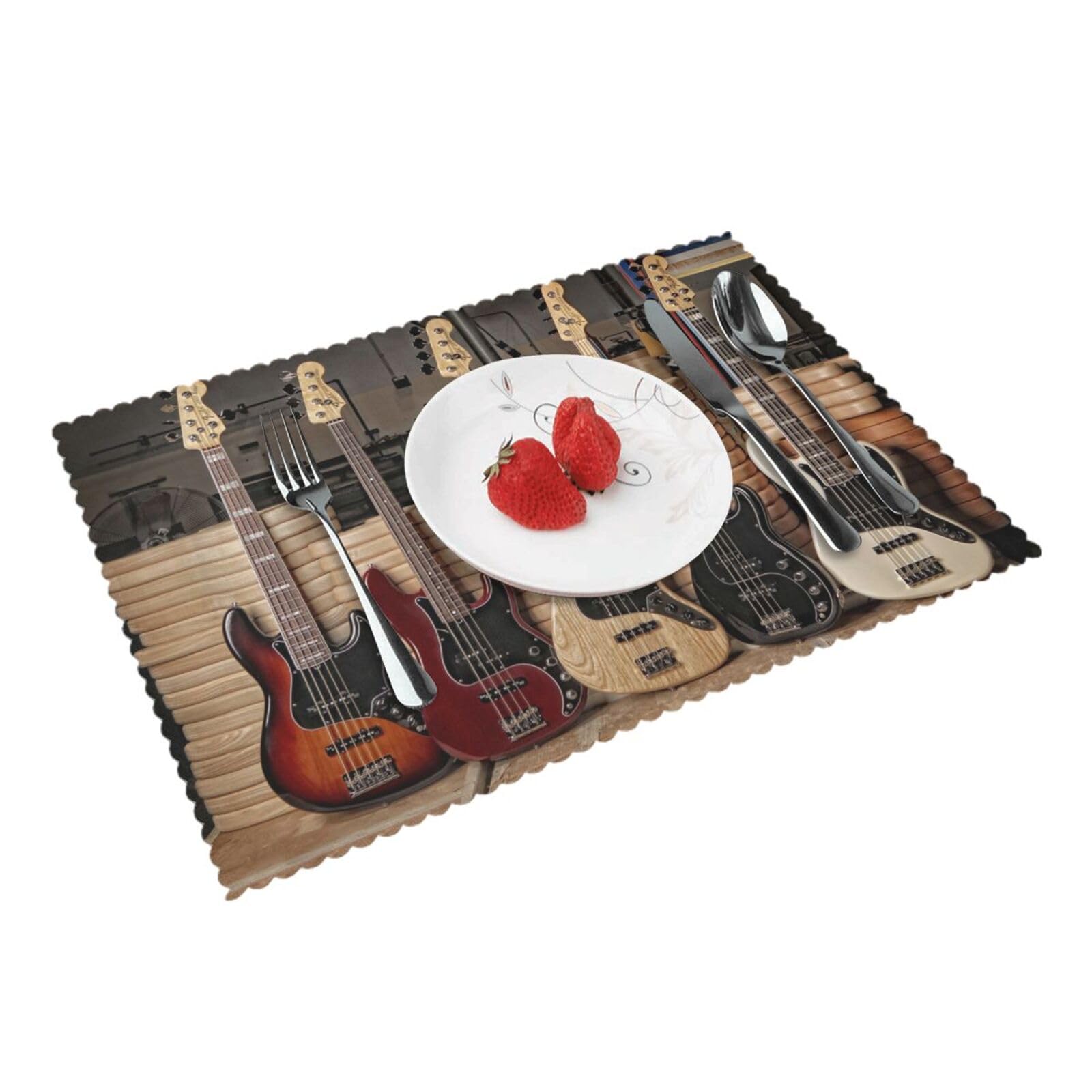 Guitar Bass Music Musical Instruments Printed Placemats Set of 4 PCS Washable Placemat for Kitchen Table Heat-resistant Table Mats 45x30 CM