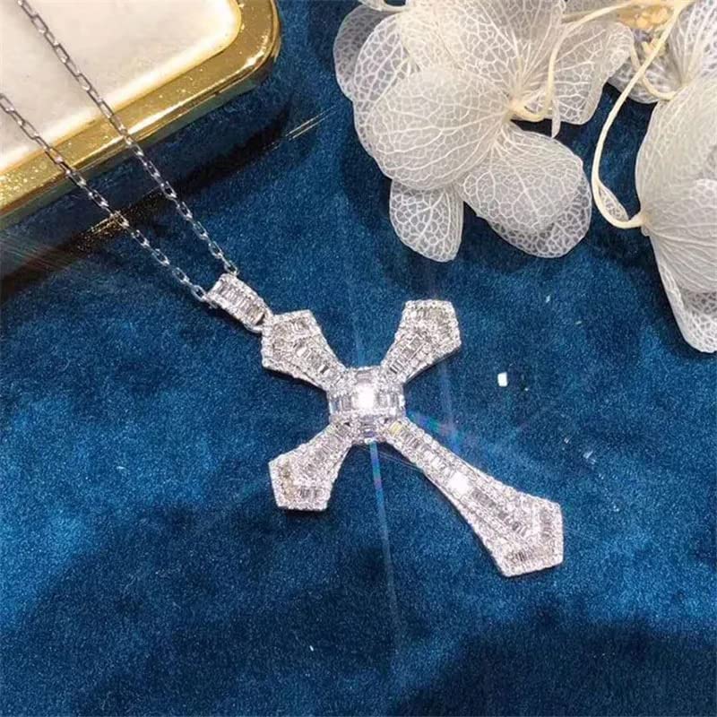 Diamante Largo cz Cruz Colgante 925 Colgantes de Boda de Plata esterlina Collar para Mujeres Hombres Piedras Preciosas Joyería Regalo