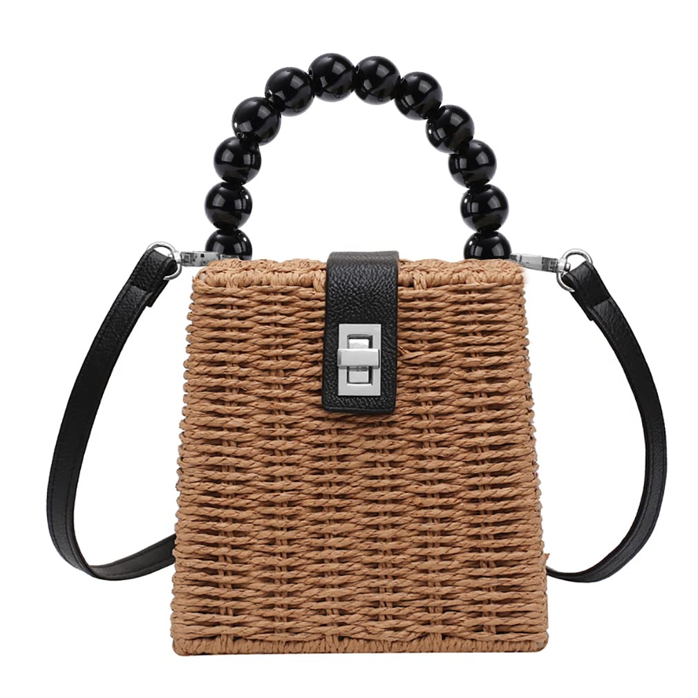 NIBDHandwoven Square Straw Rattan Bag Shoulder Wicker Purse Small Box Woven Bali Womens Crossbody Bag