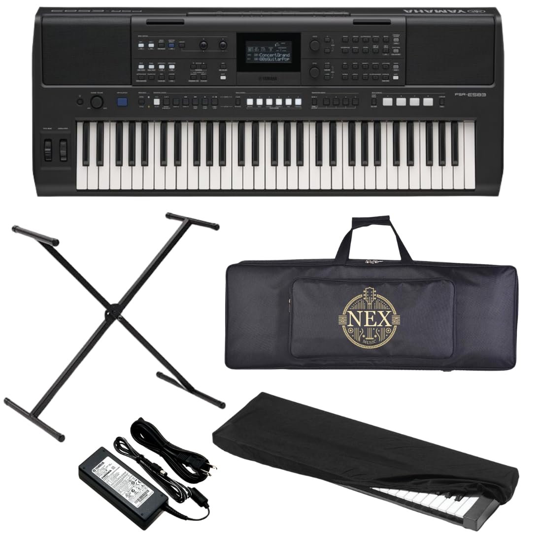 NEX Compatible with Yama-haa PSR-E583 61-Key Portable Keyboard with Touch Response, USB Connectivity, Stand, Carry Bag, Dust Cover, Power Adapter, Black-image-5