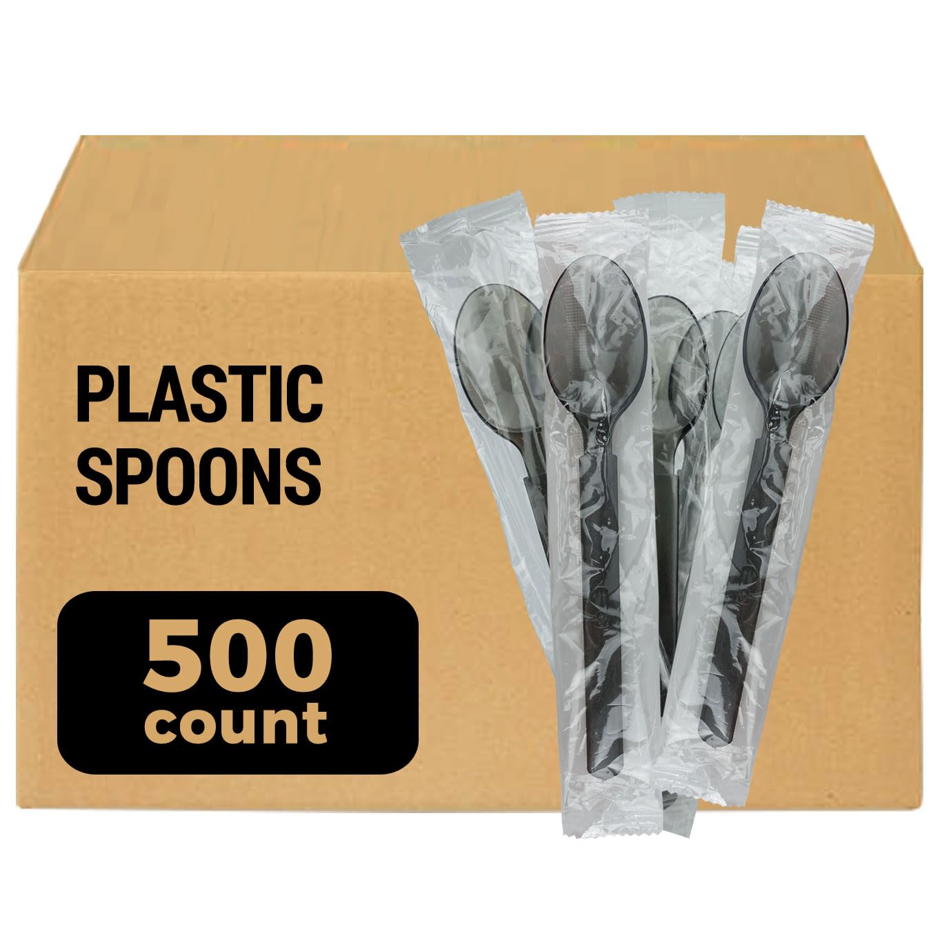 [500 Count] 3X Heavy Duty Plastic Spoons Individually Wrapped, Commercial MEGA Pack (Case of 5/100 Pack)
