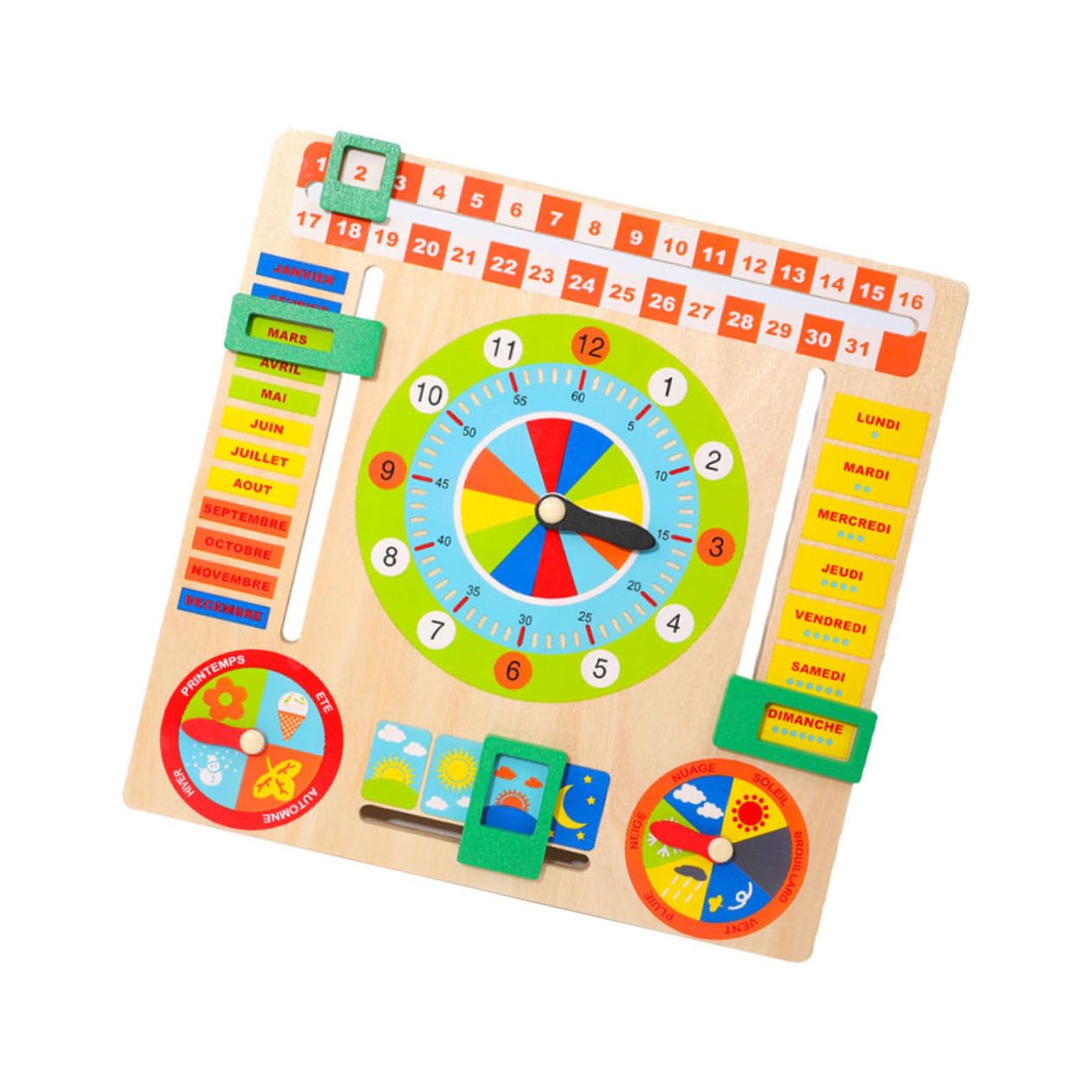 Horloge en Bois Jouet d'Apprentissage pour Enfants Surface Lisse Éveil Éducation Précoce
