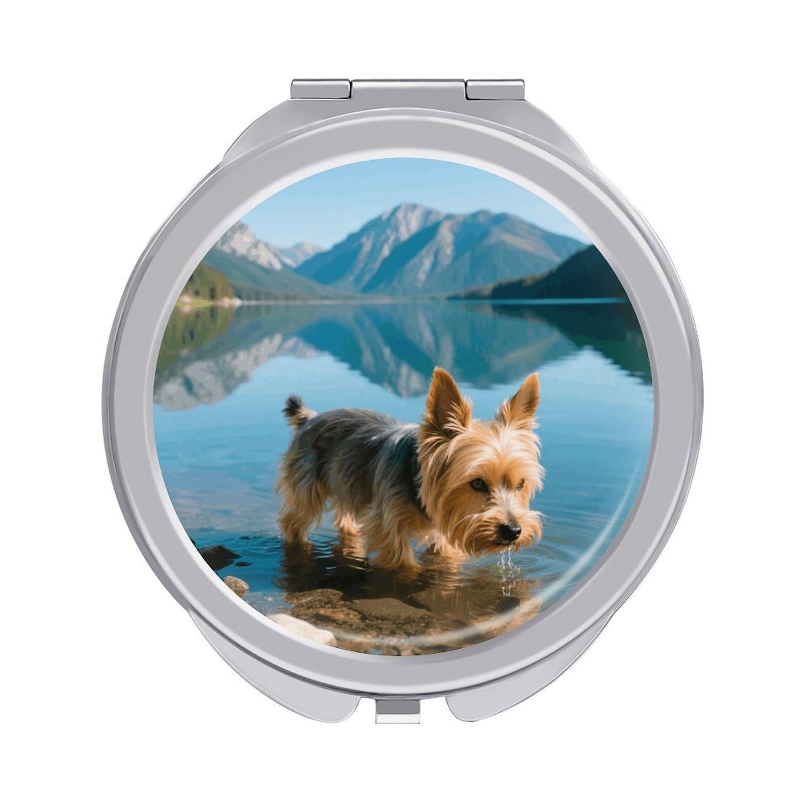 VstaDank Yorkshire Terrier by Lake Travel Makeup Mirror Fashion Folding Handheld Pocket Mirrors Portable Cute Mini Mirrors Round Compact Mirror for Purse Handbag& Gift Home Outdoor Use