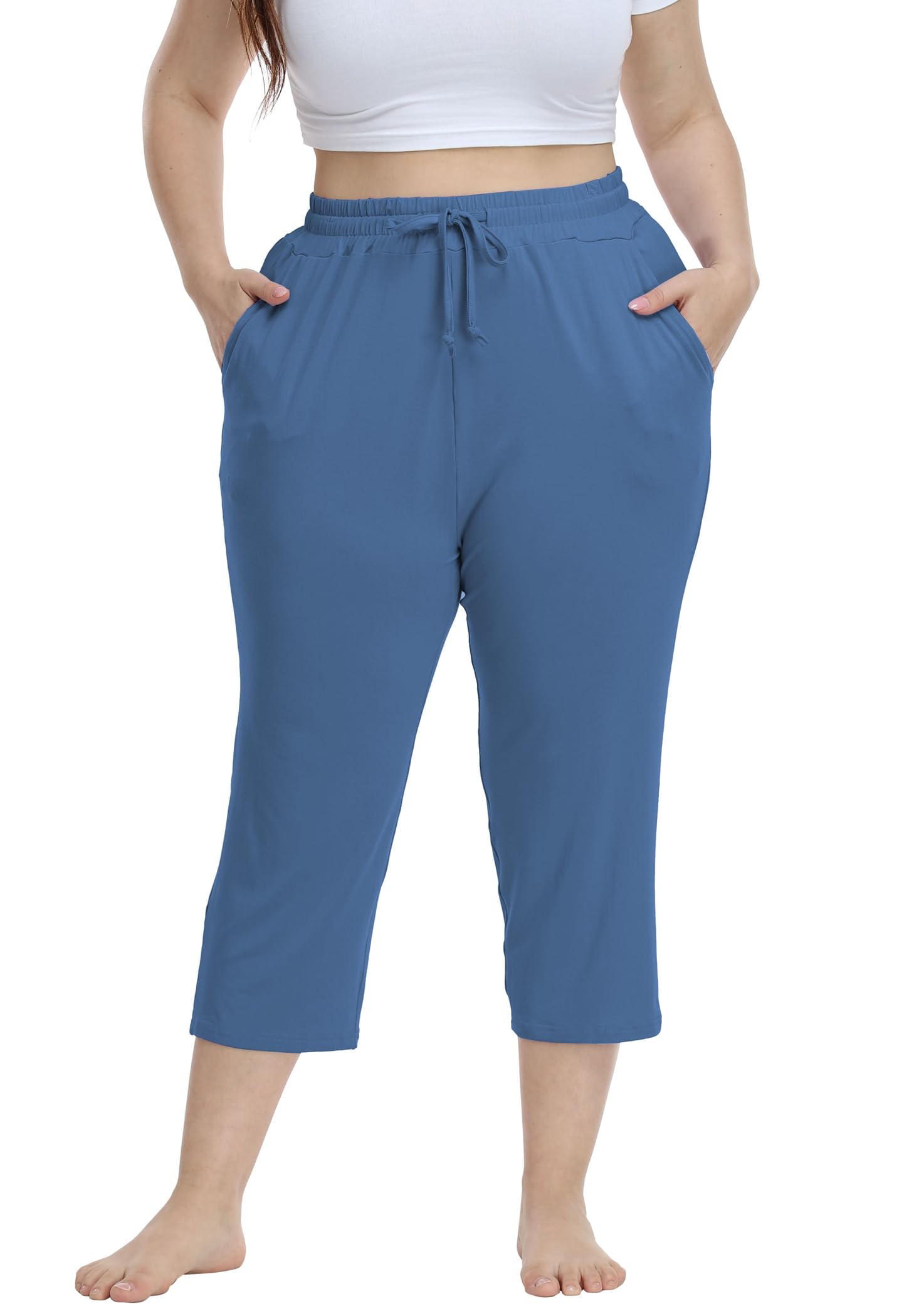 VOGUEMAX Women's Plus Size Comfy Capri Pants Loose Fit Summer Lounge Casual Yoga Capris with Pockets