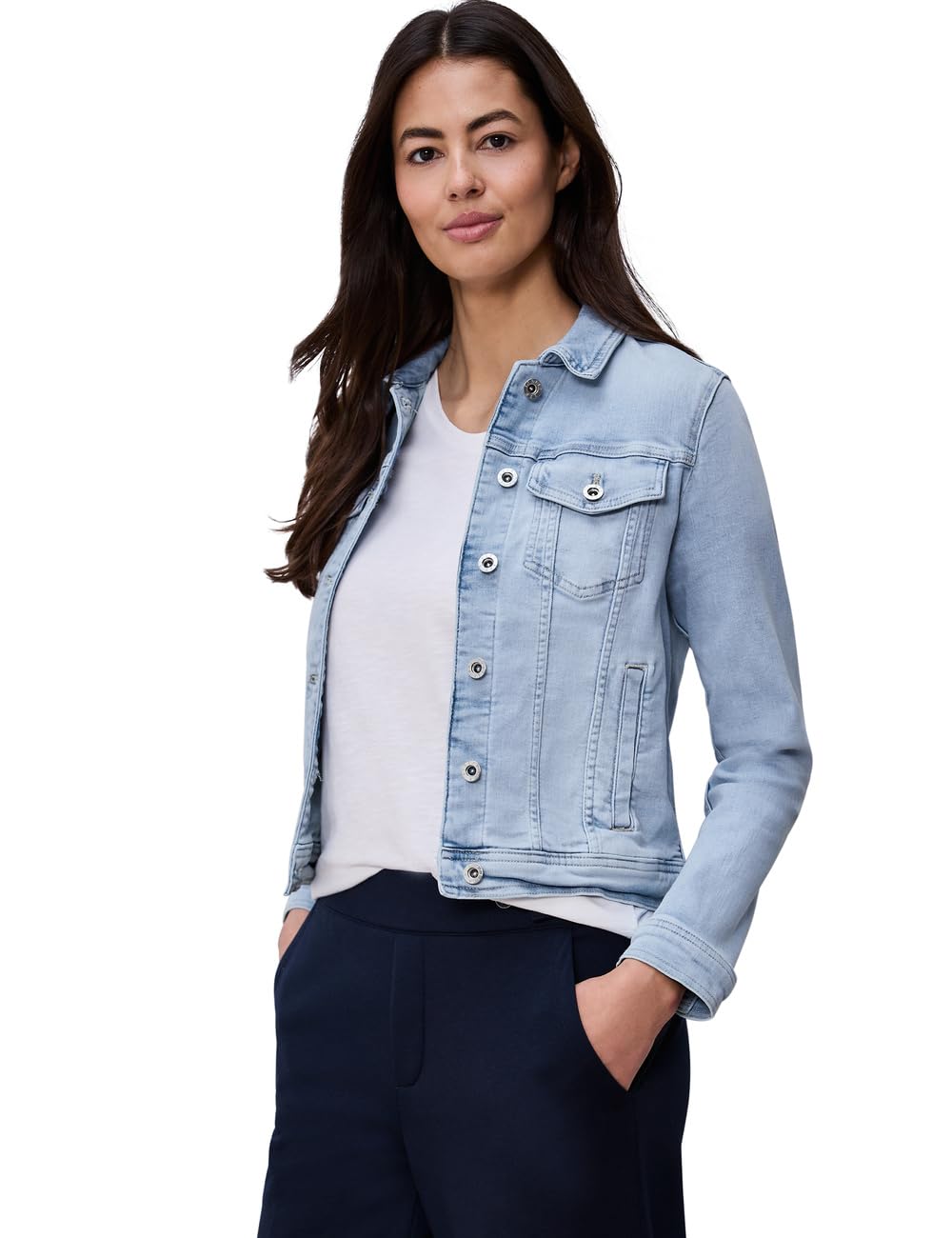 STREET ONE Jeansjacke Damen, Gr. 46, light blue washed, Denim-Optik mit Stretch