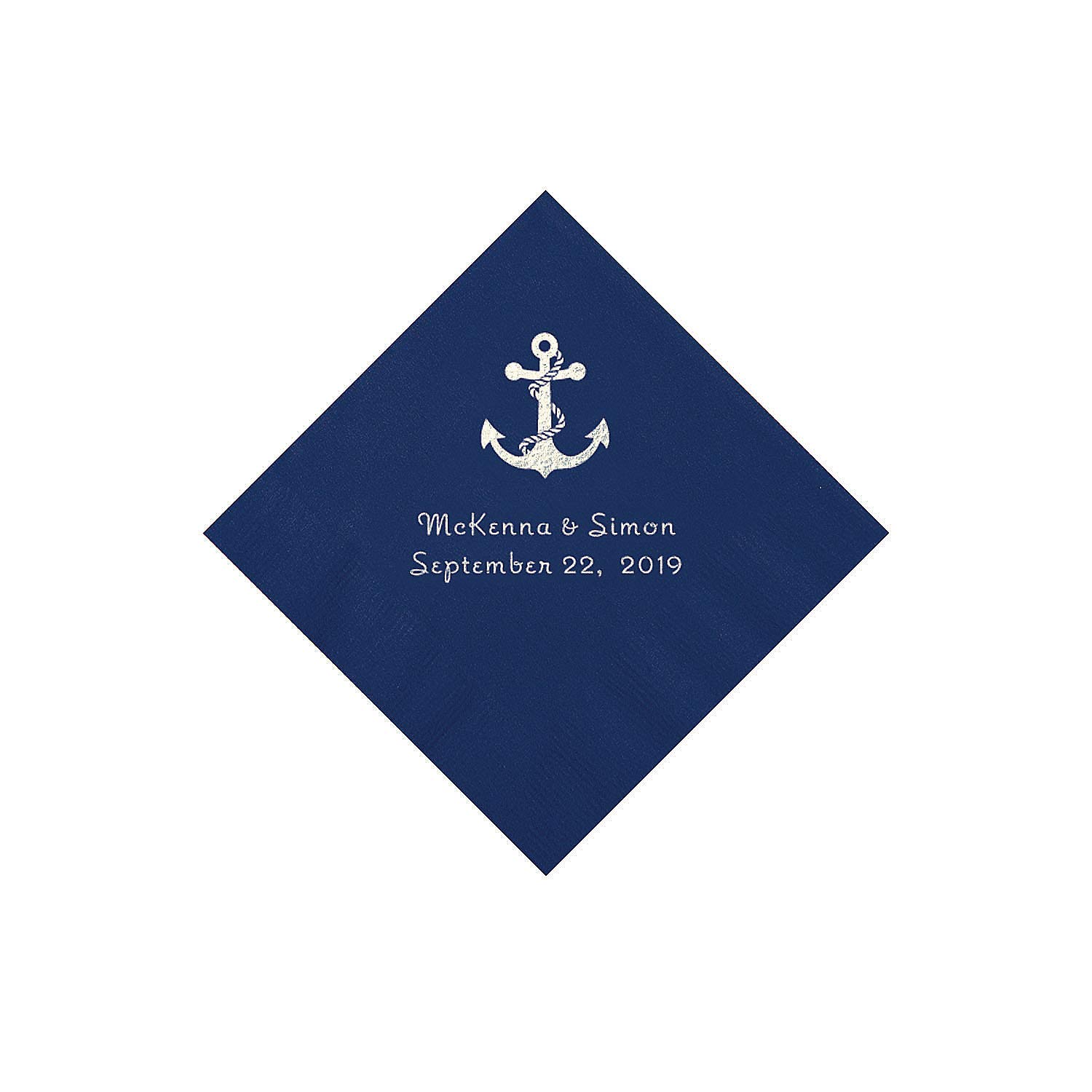 Navy Anchor Personalized Napkins with Silver Foil - Beverage - Party Supplies - 50 Pieces