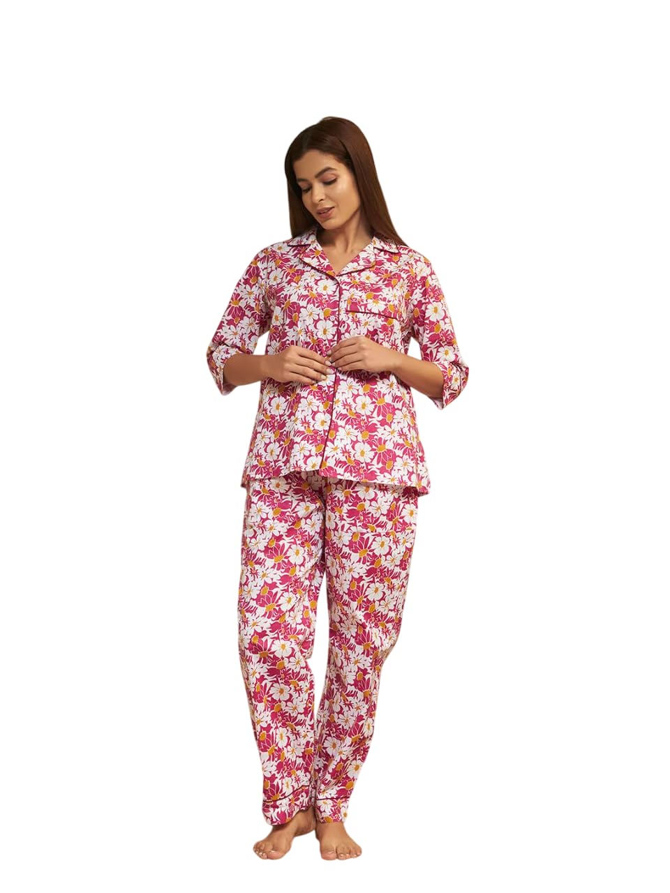 Women Cotton Night Suit Set | Soft Breathable Sleepwear with Top & Pajama | Button Closure | Lightweight Lounge Wear for Ladies.-picture-10