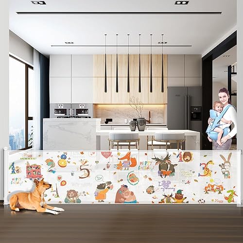 Puerta de bebé extra ancha de 120 pulgadas para gran apertura, puertas retráctiles para bebé, puerta extra larga para perros para la casa, puertas