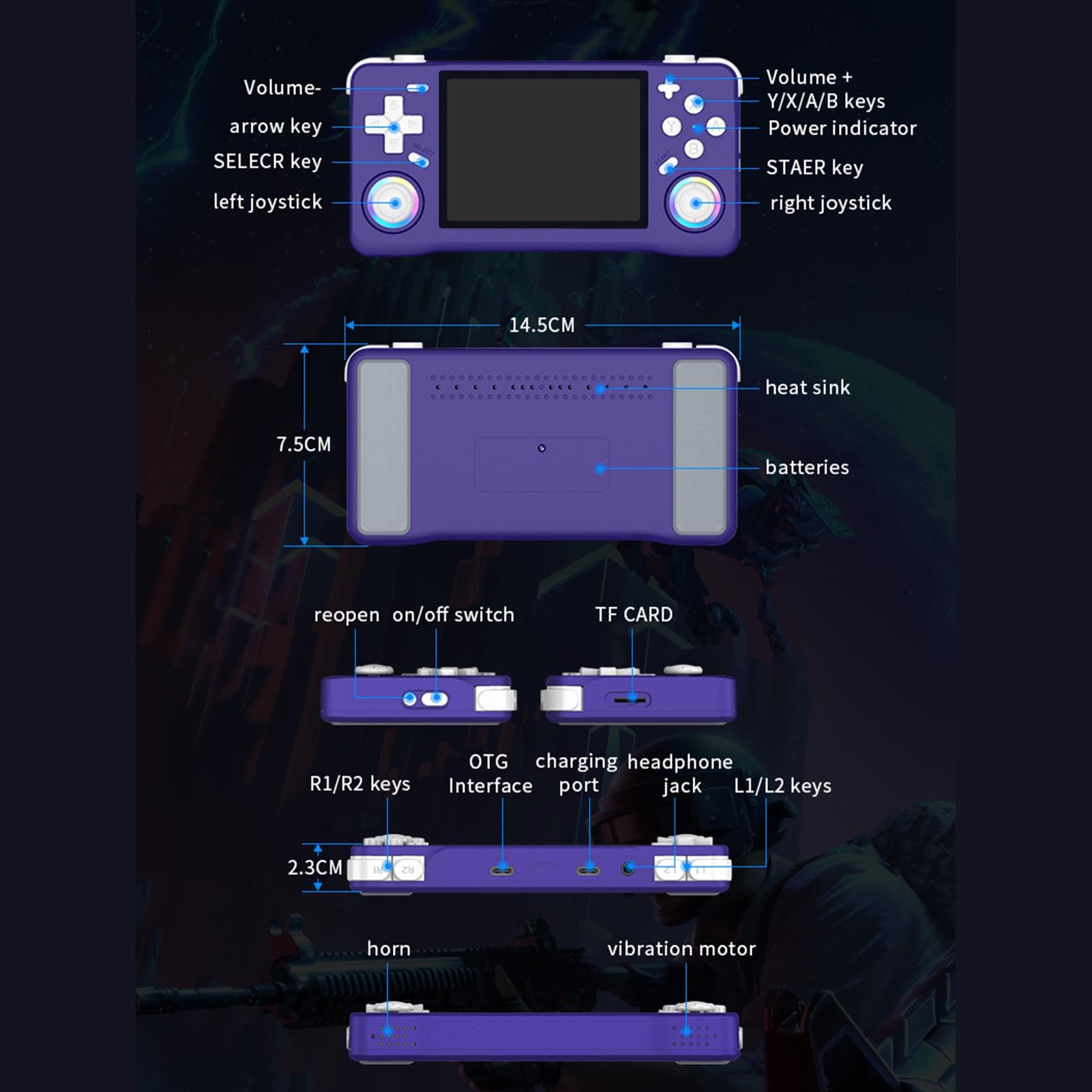 Luocute Retro Electronic Game Machine, 3,5 -calowy Ekran HD, RK3326 64BT A35, 6 -godzinny Bateria, 16 Emulatorów, Konsola Przenośna (128GB)
