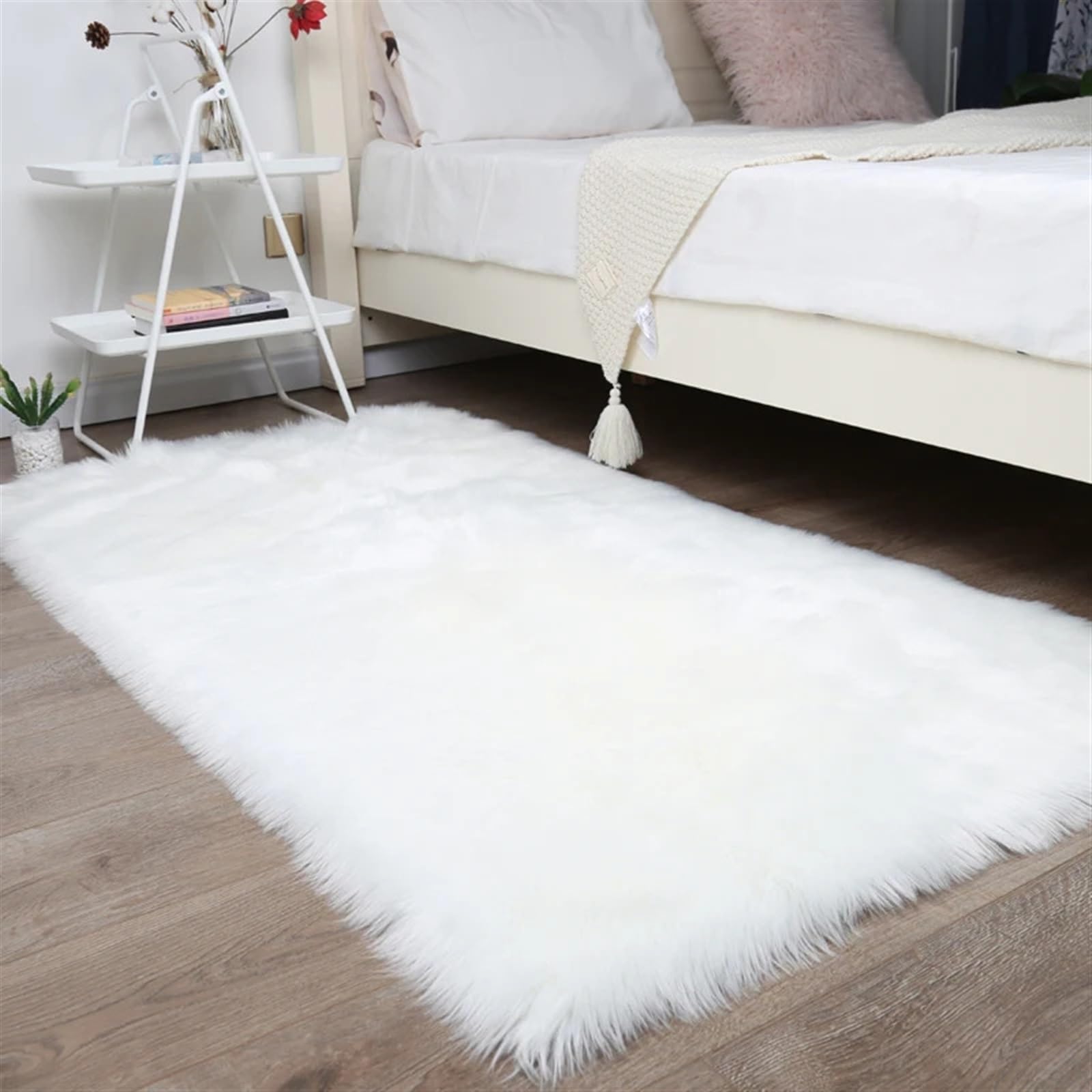 Tapis épais et Doux for Salon,Peluche, Tapis de Sol Chambre à Coucher, fenêtre, Chevet, décoration d'intérieur Moquette Moelleuse(White Grey Tip,40x60cm)