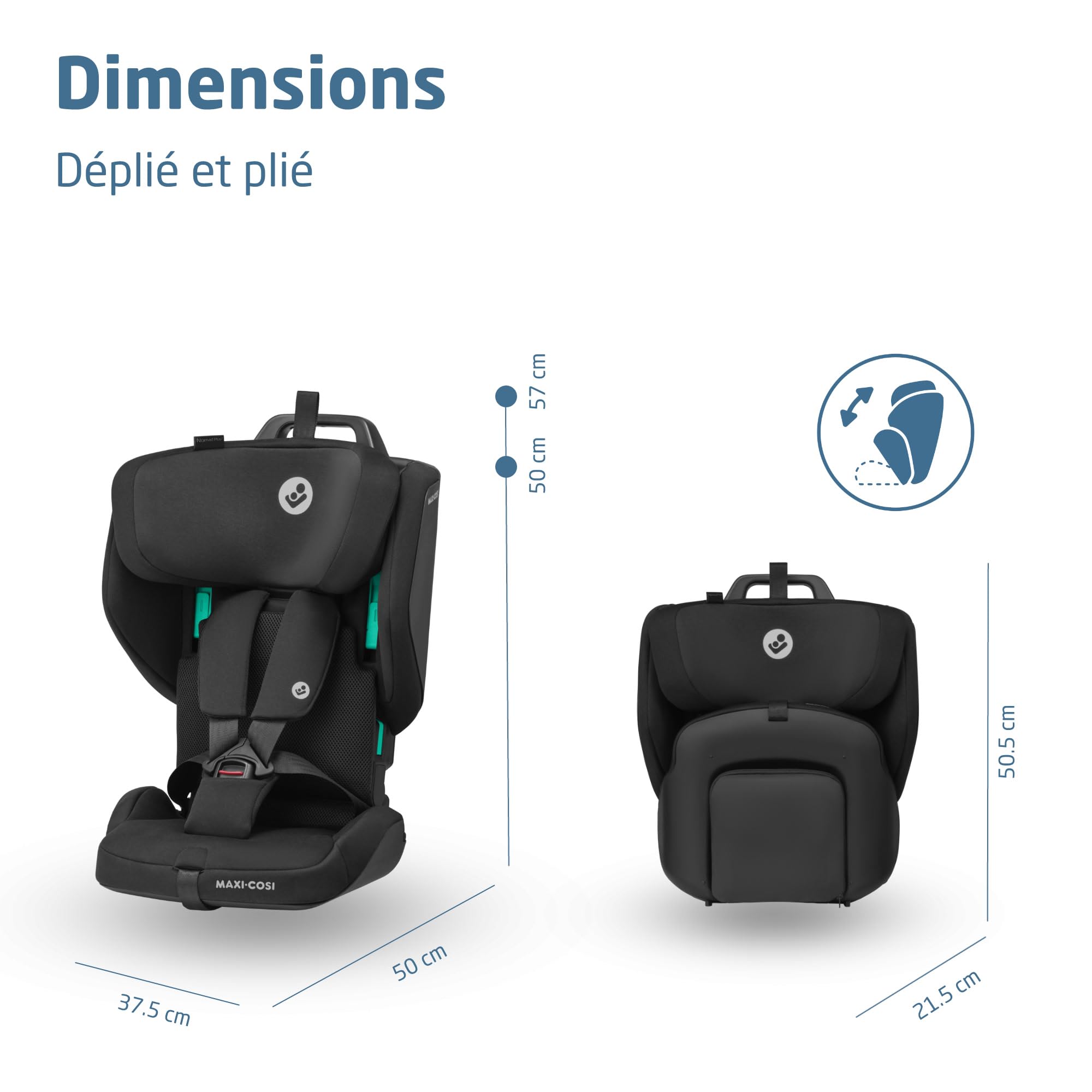 Maxi-Cosi Nomad Plus2, Siège Auto Pliable, 76-105 cm, Authentic Black | 15 Mois - 4 Ans, Siège Auto de Voyage Portable, Ultra-Compact et Léger, Protection Latérale, Sac de Transport Inclus