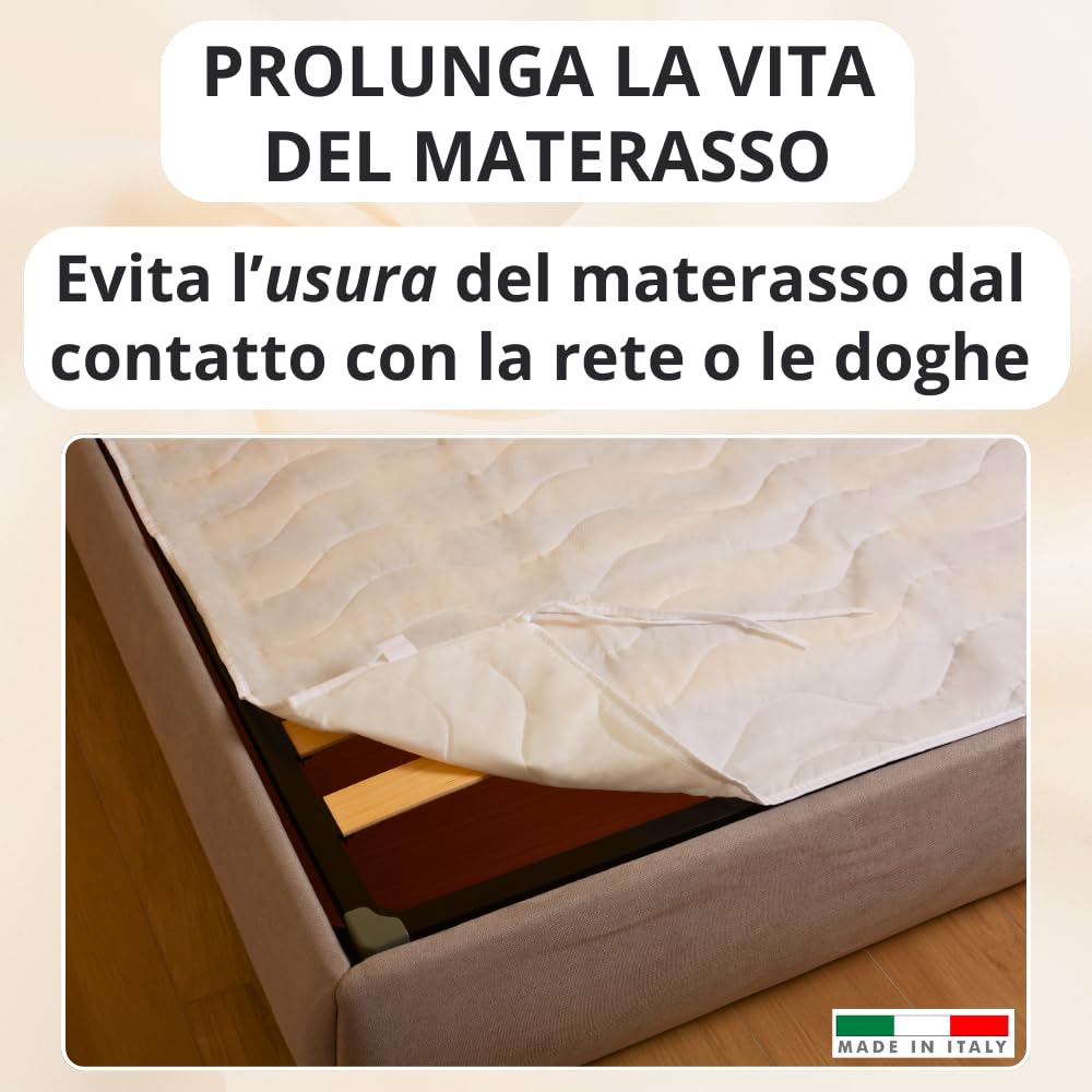 MAXIME MAISON - Coprirete Matrimoniale 160x190 Trapuntato con Imbottitura, Lacci agli Angoli, Copri Rete Letto Matrimoniale Anallergico e Antiacaro, Traspirante, Manifattura Made in Italy
