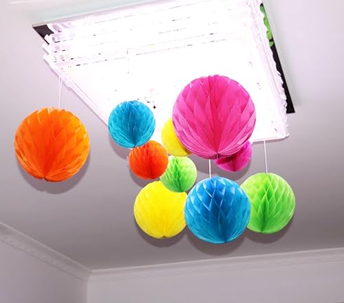 Miniatura 4 de MAMUNU 10 bolas de flores de papel de seda de panal de abeja de 5 colores de 10 pulgadas, 6 pulgadas, pompones de papel de seda, kit de manualidades