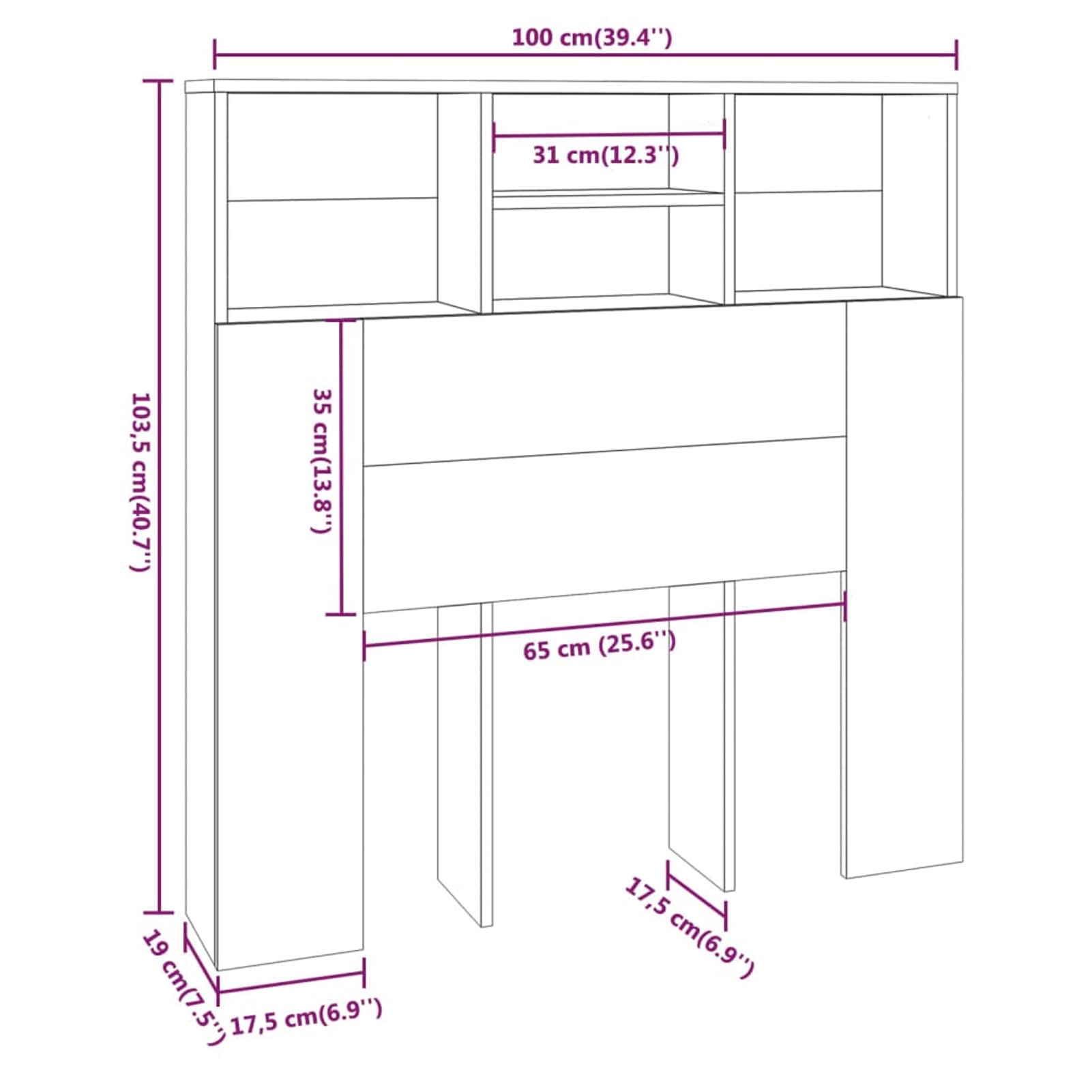 GuyAna Mueble cabecero Gris Sonoma Cabeceros Infantiles HabitacióN Juvenil 100x19x103,5 cm