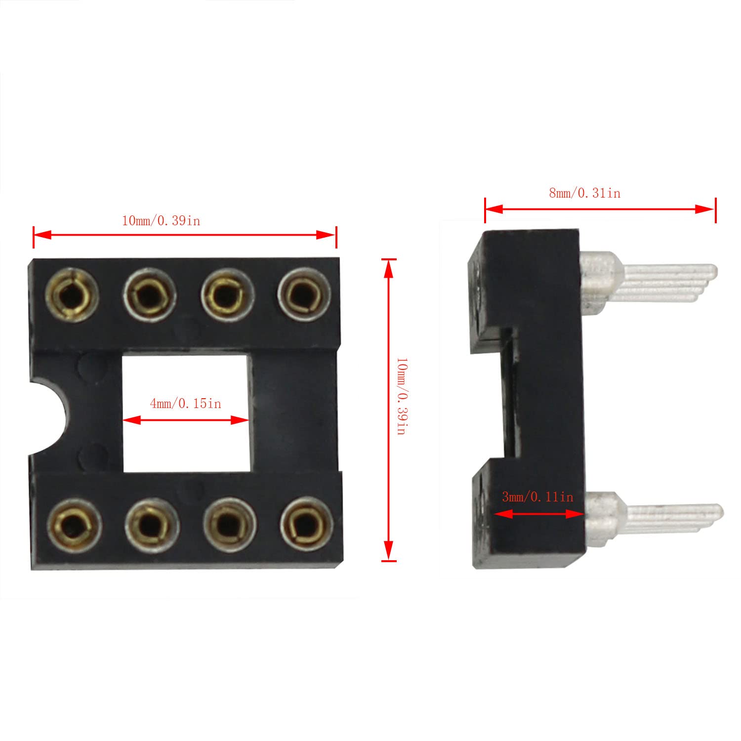 TAODAN IC Socket 20PCS 2.54 Pitch 7.6 Row Pitch 2 Row 8 Round Pins - View #9