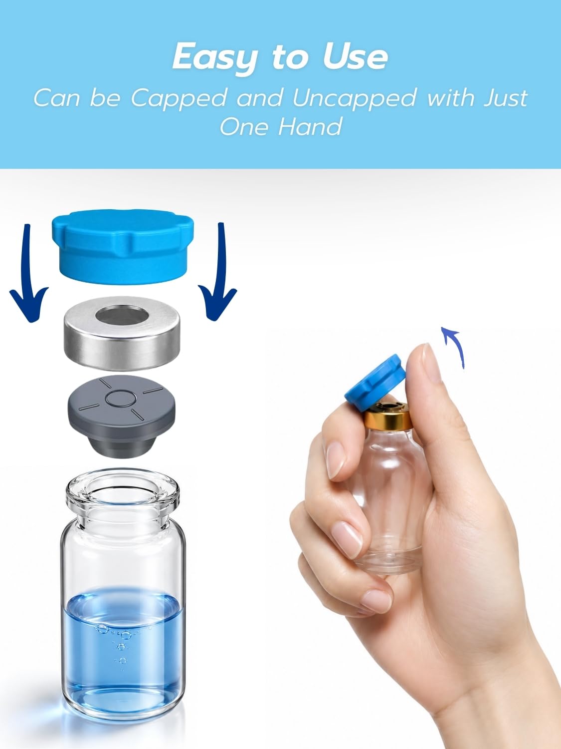 20mm Peptide Vial Caps for Select 5ml, 10ml & 30ml Vials, 8 Pcs
