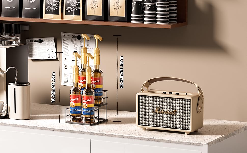 4 Bottle Capacity Coffee Syrup Organizer 2 Tier Coffee Syrup Stand Shelf for Coffee Bar Kitchen Small Wine Rack for Bar Family Storage for Syrup Wine Dressing - Image 5