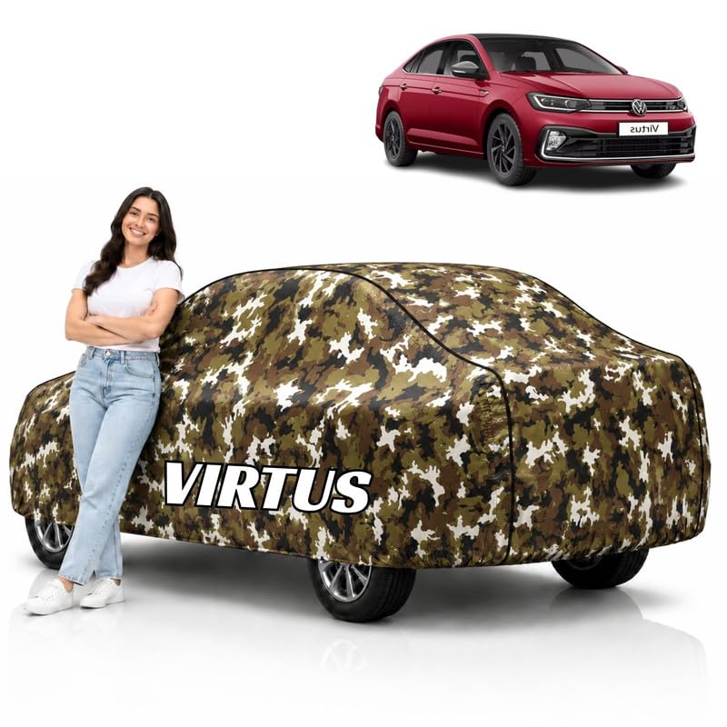 Image of Mind-Blowing 2026 100% Waterproof Virtus Car Cover | Polyester Car Body Cover for Rain & Sun | UV Protection, Dustproof, Scratch Resistant, Windproof, Heat Resistant, Custom Fit (Jungle)