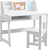 XNKL Kids Study Desk & Chair Set with Hutch, Storage Shelf & Drawer - Wooden Student Table for Homeschool, Safe Rounded Edges