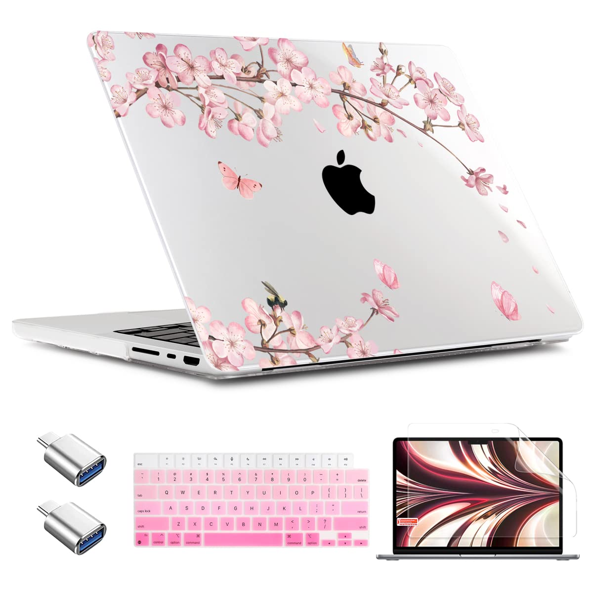 Compatible with MacBook Pro 16 Inch Case 2023 2022 2021 Release M3/M2/M1 Pro/Max Chip Models A2991 A2780 A2485 - with Keyboard Cover, Screen Protector, OTG Adapters, Sakura