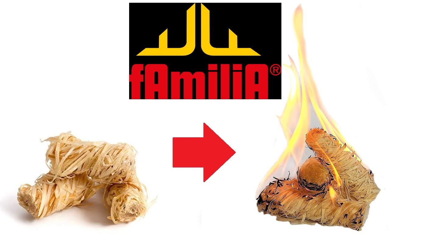 Accendifuoco a Ricciolo Naturale Familia Forni per Pizzeria ,Lana di Legno e Cera Naturale, Ecologico Inodore, 20pz(12, Accendifuoco a Ricciolo)