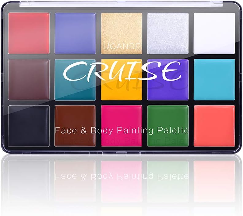 UCANBE Face Body Paint Oil, Professional 15 Colors FX Makeup Palette- Non Toxic Hypoallergenic Safe Facepaint for Halloween, Cosplay Costumes, Parties and Festivals