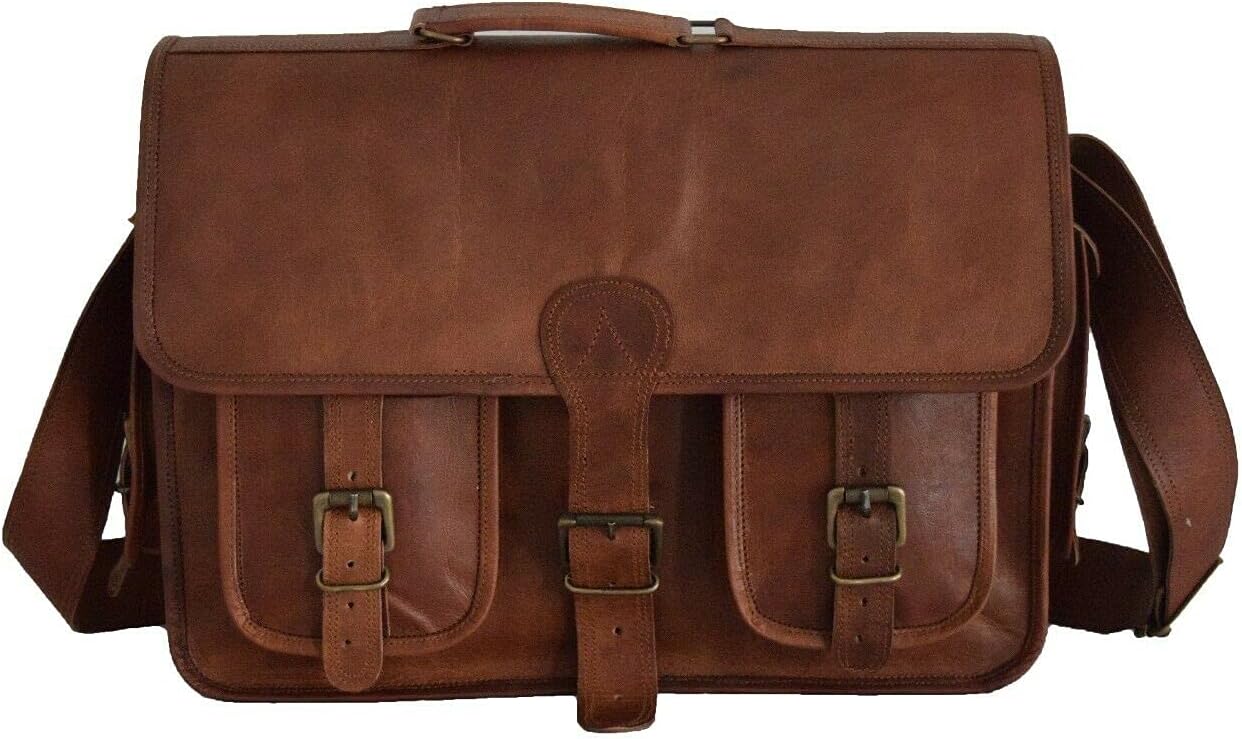 Vintage Leather DSLR Camera Bag with Removable Inserts, For Sony Canon Nikon Olympus SLR & its lenses, Briefcase Messenger Satchel Crossbody Shoulder Bags Unisex Medium 15x11 inches