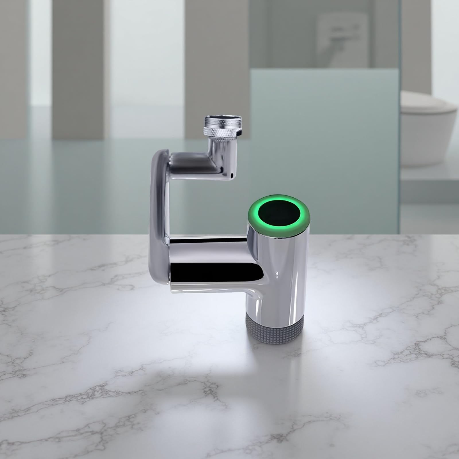 Armaturenaufsatz mit mechanischem Arm und Temperaturanzeige, beleuchteter Wasserhahn Verlängerer fürs Bad, robustes Metall, Chromoberfläche, einfache Montage, präzise Wasserführung