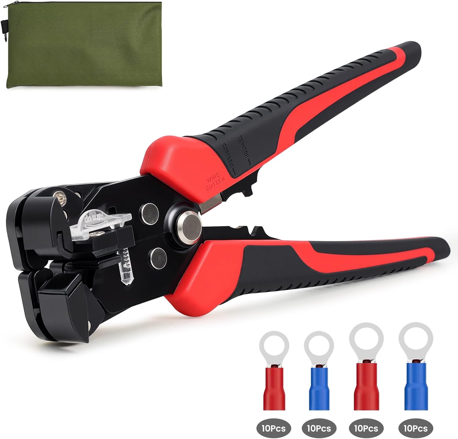 HARDELL+ Wire Stripper, 20-10 AWG Automatic Wire Strippers, 3-IN-1 Self Adjusting Wire Stripper Tool, Stripping/Cutting/Crimping Tool With 40PCS Terminals & Waterproof Bag For Electrician & DIYers