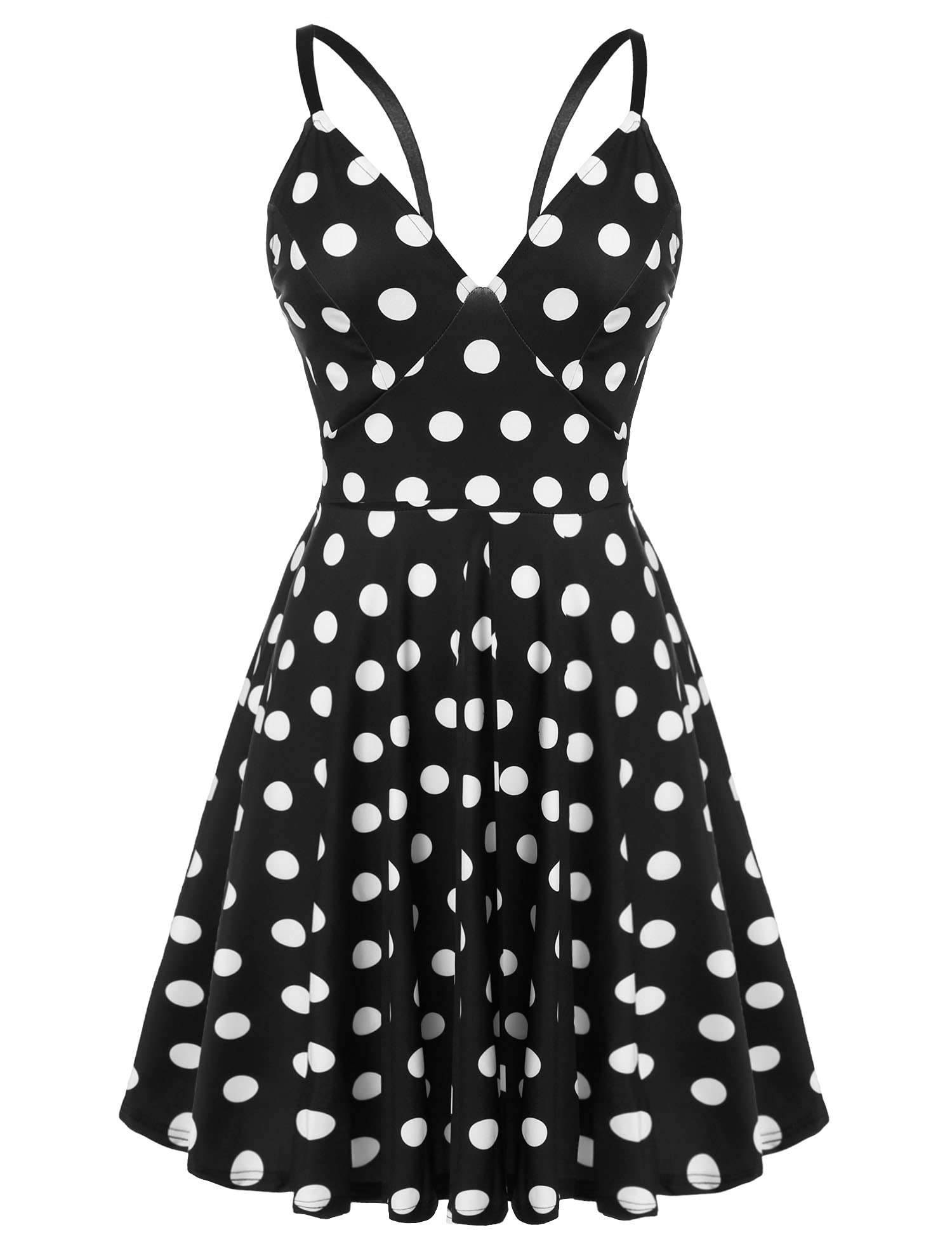 Elesol Women Plunge V Neck Spaghetti Straps Polka Dot Swing