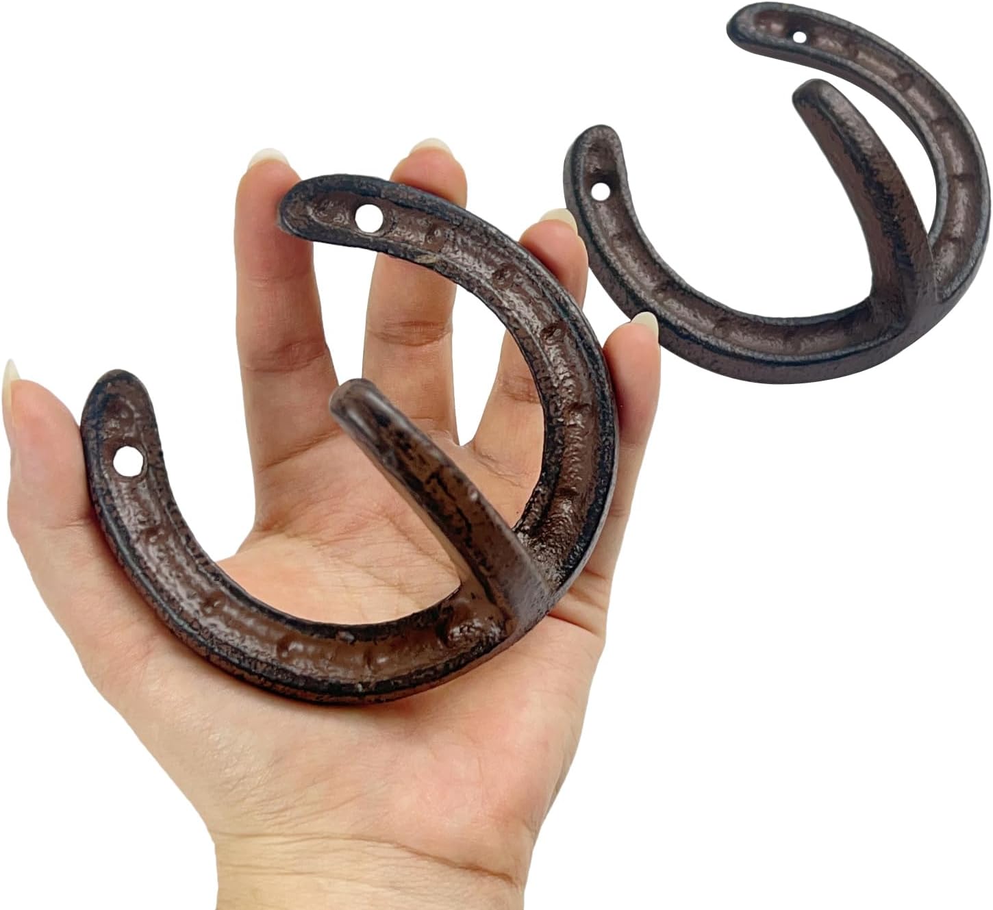 4 Pack Rust Cast Iron Horseshoe Hooks Wall Mount Farmhouse Coat Hanging