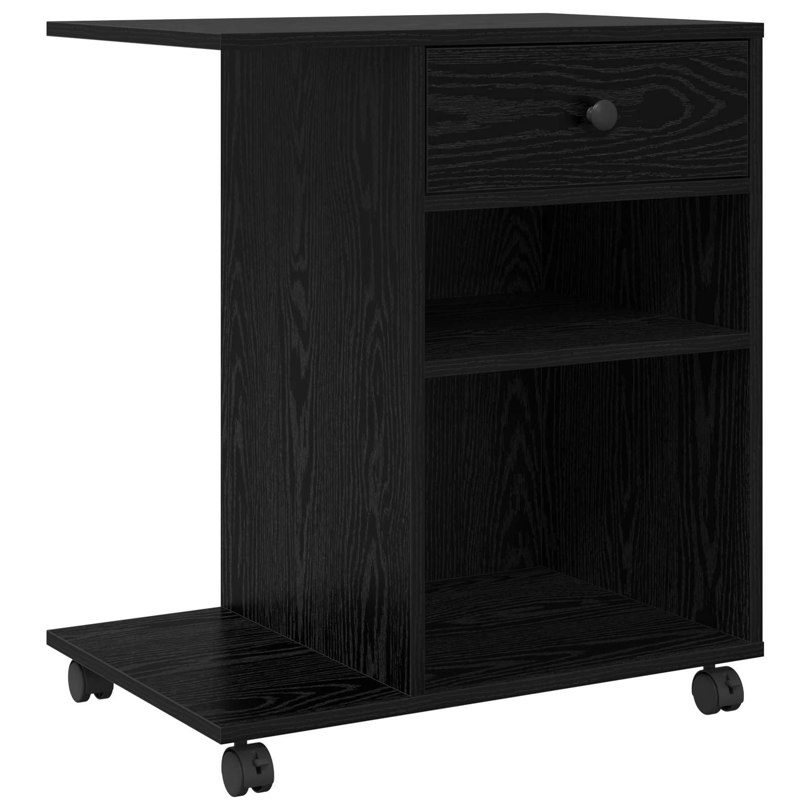 Druckerständer mit Rollen aus Holzwerkstoff in Schwarz Eichen-Optik, 60 x 40 x 68.5 cm, mit Schubladen für Stauraum, rollbares Design für Flexible Büroorganisation