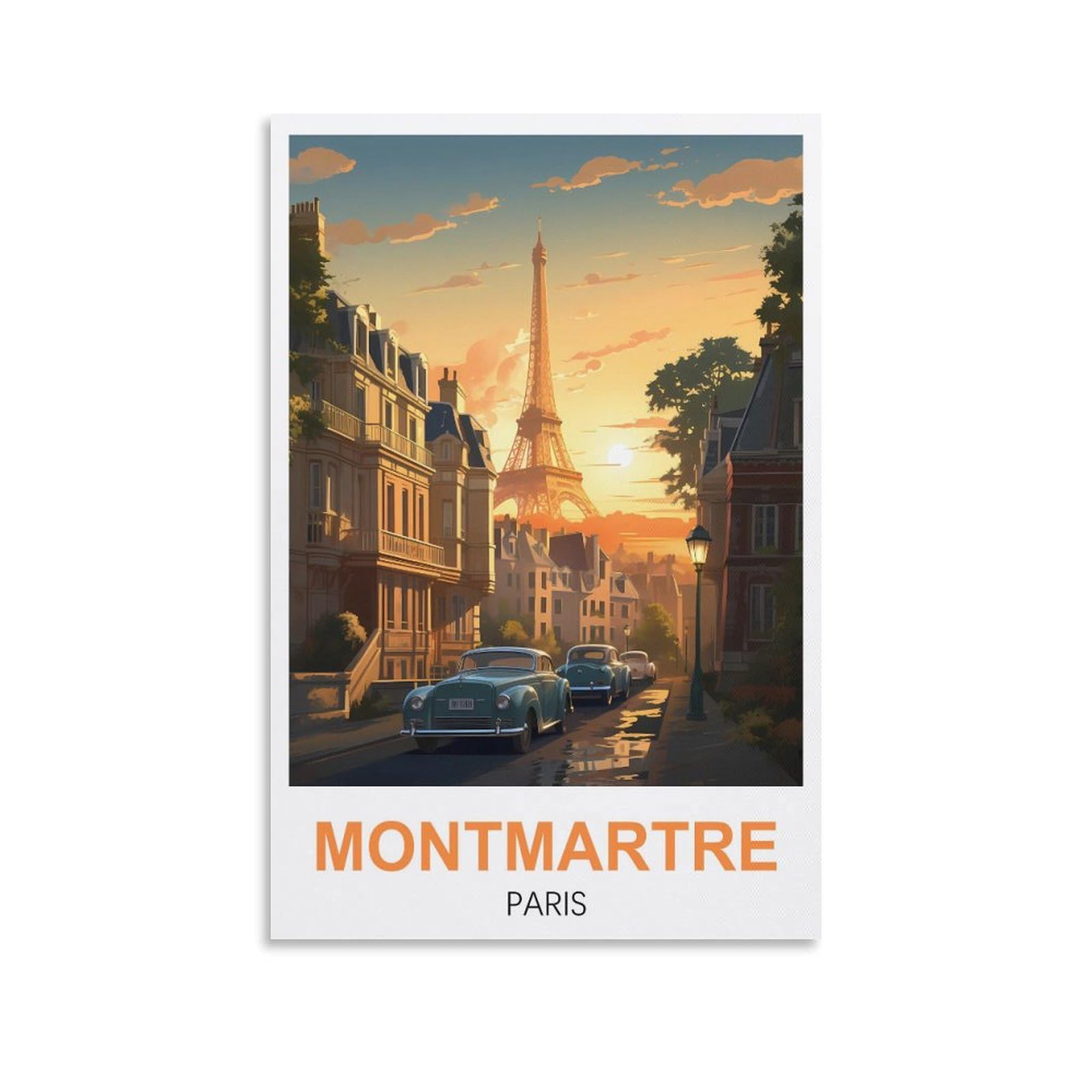 LNHZGNJNH Montmartre Paris Vintage Travel Posters 08x12inch(20x30cm) Canvas Wall Art Wall Print Painting Decor Living Room Bedroom Decor