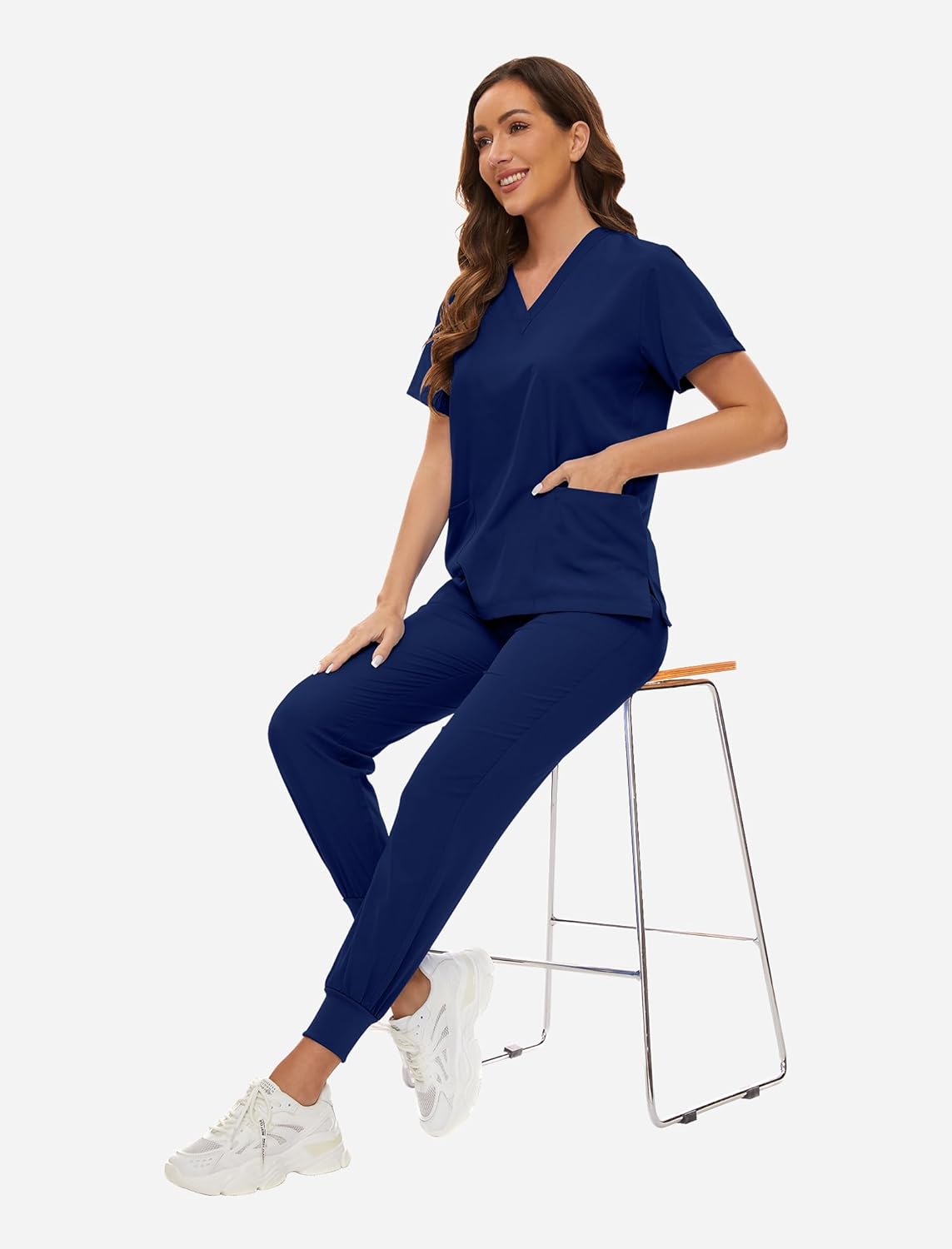 VIAOLI Scrubs for Women Set V-Neck Pocket Top & Drawstring Jogger Scrub Pants - Image 5