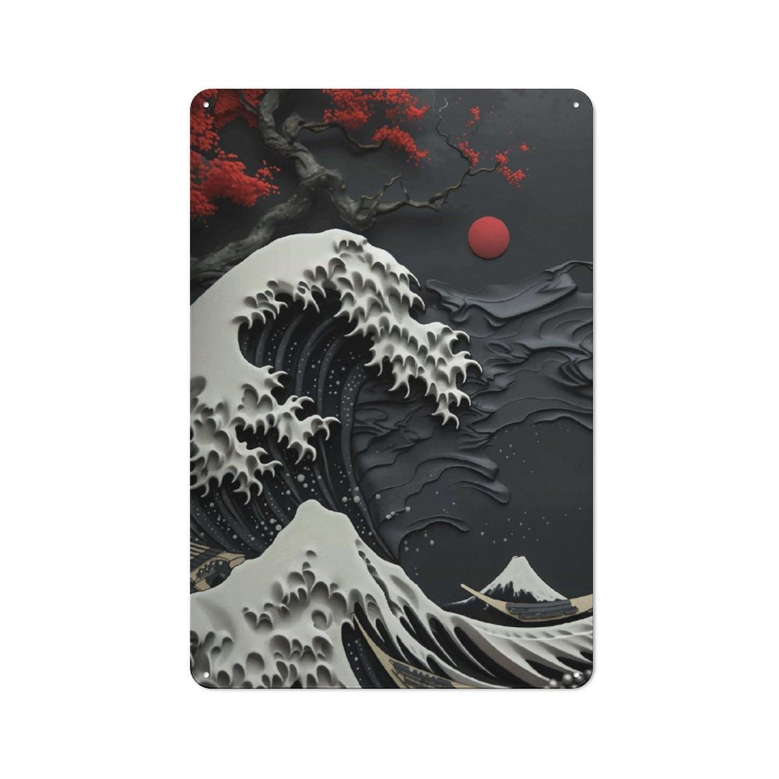 Junmoney Great Wave Off Kanagawa Retro Metal Plaque 30X20cm For Living Room Or Hallway, For An Autumn Wall Display In Living Room And Hallway