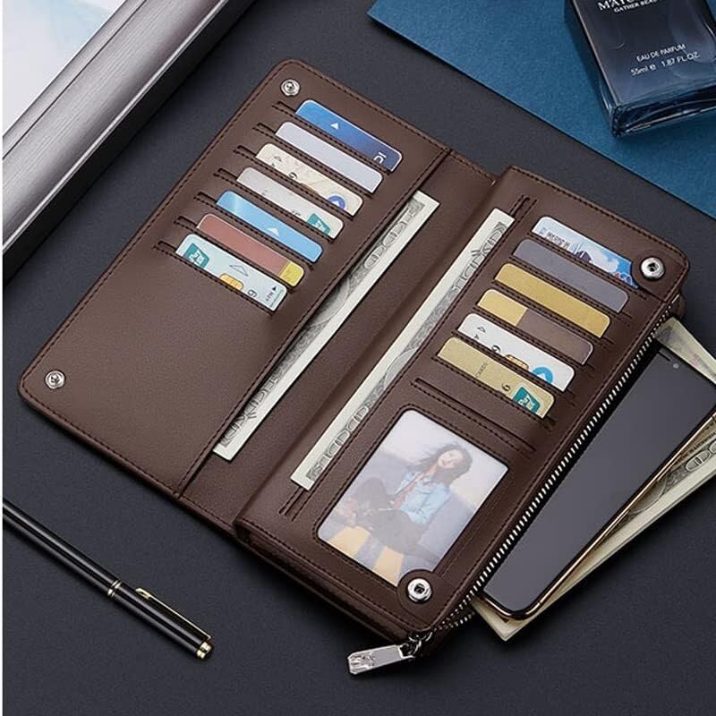 Men Wallet Long Card Holder Male Purse Zipper Large Capacity Cowhide Leather Wallet For Men(B)2