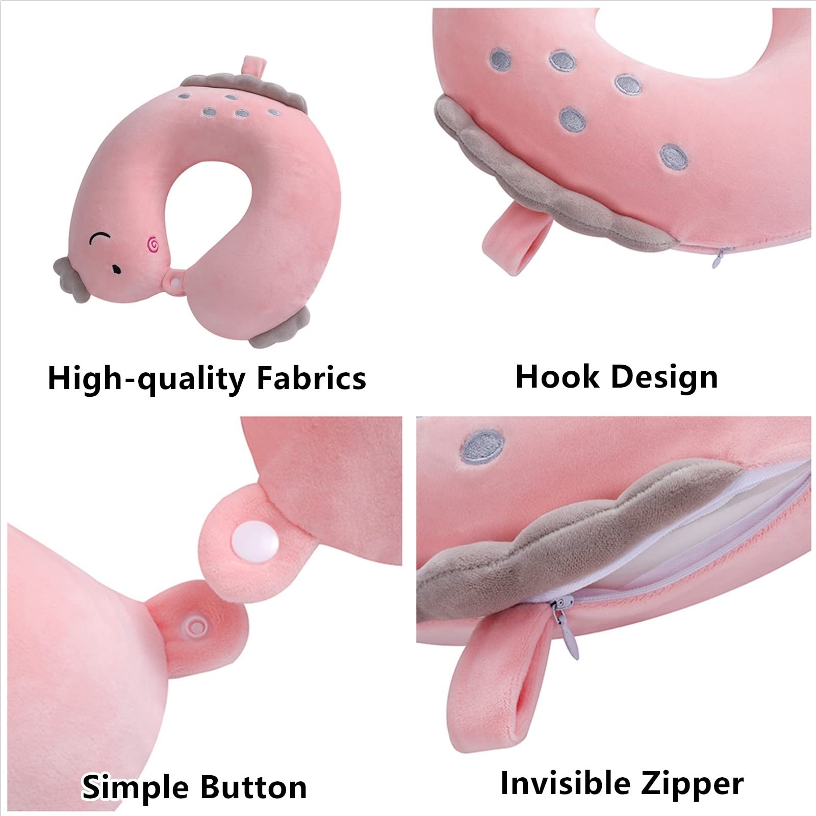 Jiakalamo Simpatico cuscino da viaggio per bambini e adulti,cuscino per il collo a forma di U,poggiatesta cuscino per aeroplano,supporto per la testa accessori da viaggio(piccolo dinosauro