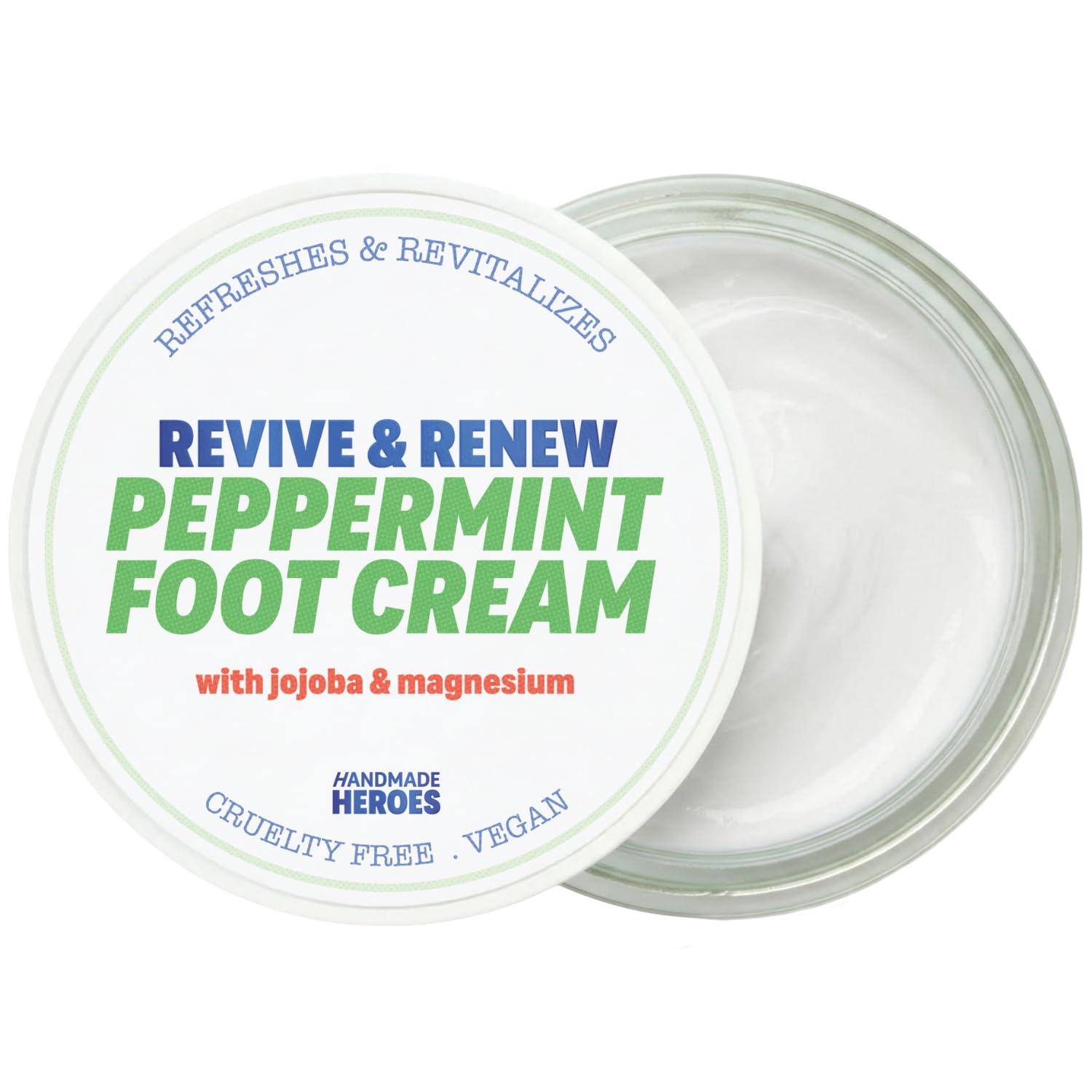 Handmade Heroes Peppermint Foot Cream for Dry Feet with Magnesium, 1.7 oz